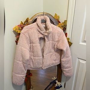 Pink Fuzzy Crop Top Jacket
